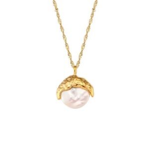 Collar con colgante de perla símil de acero inoxidable 316L -Hipoalergénico